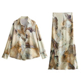 Spring Tie-Dyed Satin Texture Shirt 6962025 Skirt 6962023-Outfit