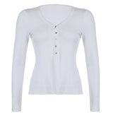 Fongt Girl Wind Low Chest Reasted Basic Knit Long Sleeve T Shirt Loose Versatile Lazy Feeling Casual Top-Outfit