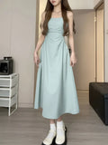 Fongt Strapless Dress Female Spring And Summer Waist A Word Small Black Dress Tea Break French Hepburn Wind Long Skirt-Outfit