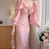 Fongt Chic Summer New Show Thin Temperament French Grandiflorum Tea Break Dress With Slit Dress-Outfit