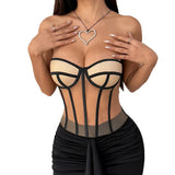 Fongt Hot Babes Fashion With Steel Ring Buckle Waist Tight Perspective Wrapped Bra Blouse 102