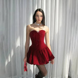 Sequin Strapless Puff Skirt Mini Dress-Outfit