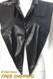 Women Notched Collar Faux Leather PU Tank Tops Ladies Sexy Sleeveless Shawl Vest 2023 Fall Harajuku Lolita