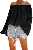 Long Dot Sleeve Chiffon Off-shoulder Off-the-neck Hollow-out Loose