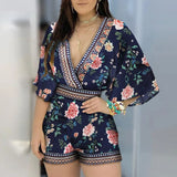 New Spring / Summer 2023 Wish Partially Printed Deep V One-Piece Shorts Are Available From Women's Stock.-Outfit