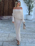 Knit Off-Shoulder Long Sleeve Maxi Dress-Outfit