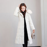 Winter 2024 New Cotton-Padded Clothes Long Over The Knee Lady Big Wool Collar Slim Slim Big Size Thick Down Cotton Clothes-Outfit