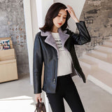 New Winter PU Leather Jacket Women Short Blazers Coat Fleece Double-faced Fur Leather Outerwear Lady Slim Suit Tops