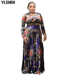 African Dinner Dresses For Women 2021 New Diamonds Spring Summer Elegant Gown Flowers Printed Dashiki Long Dress Ladies