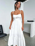 Fongt Women's New Slings Solid Color Waist Dress Low Breast Elegant Women's Big Skirt 246043