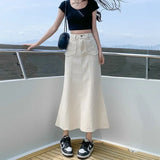 Fongt 2024 New Vintage High-Waisted Denim Skirt Female Medium Long A-Line Hip Fishtail Skirt-Outfit