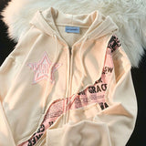 Star Letter Print Patchwork Oversized Hoodie-Outfit