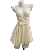Fongt Pajamas Women 2025 New Summer Pure-Sensive High-End Feel Breast Pad Ladies Lace Ice Ribbon Sling Skirt
