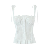 New Solid Color Lace Lace Trim Small Sling Blouse-Outfit