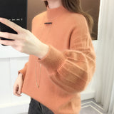 Fongt Sweater Lady 2024 New Winter Thick Head With Loose Lantern Sleeve Fashion Bottom Shirt-Outfit
