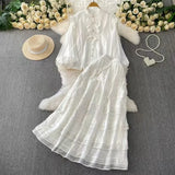 Fongt New French Wearing Women's Clothing Printing With Chest Pads With Chest Slings + High Waist Slim Half Skirt Two Sets