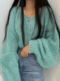 Cutout Lantern Sleeve Baggy Sweater-Outfit