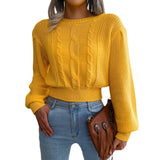 Wind Shooting Autumn And Winter Leisure Lantern Sleeves Waist Knitted Sweater Women's