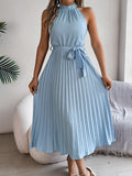 Shooting 2025 Spring And Summer Elegant Tie Without Sleeves To Close The Waist 100 Folding Long Dress Women's