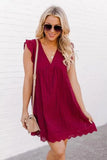 Fongt New Lace Jacquard Hollow-Out V-Neck Dress With Cloth Shorts In Her Pocket-Outfit