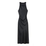 Spring Style Silk Satin Waist Pleated Dress 8372090-Outfit
