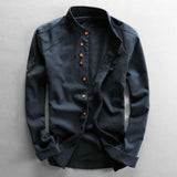 Fongt 2025 New Men's Casual Linen Shirt Gentlemen's Wind Collar Wish Cotton T-Shirt
