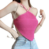 Fongt Sweet Hottie Sexy Bare Back Slings Women Summer New Ins Hanging Neck Vest Wearing Sleeveless