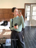 Fongt Xixi 2025 Autumn New White Standard Long-Sleeved High-Neck Knitted Top Sweater Female 89608