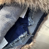 Faux Fur Patchwork Denim Mini Skirt-Outfit