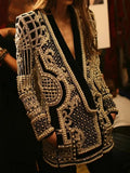 QUALITY Newest 2023 Stylish Designer Jacket Women's V-neck Long Sleeve Luxurious Metallic Beaded Long