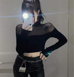Yarn Splicing Half-High Collar Knitted Bottom Shirt Women Autumn Design Sense Of Small Short Babes Sexy Long-Sleeved