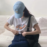Fongt East Gate Spring Minority Age Reduction Round Collar Tie Bow Print Loose Versatile Short-Sleeved T-Shirt Top-Outfit