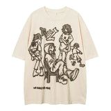 Fun Comics Graffiti Oversized T Shirt Mens Hip Hop Loose Short Sleeve Y2k Top Japan Harajuku Couples Kawaii