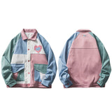 Hop Streetwear Jacket Color Block Patchwork Heart Jacket 2022 Men Autumn Harajuku Cotton Casual Jacket Coat Pockets