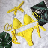 Fongt New Bikini Crystal Diamond Bikini Solid Color Strap Swimsuit High End Sexy Female Swimsuit