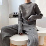 Elegant Soft Knitted Sets Women Autumn Winter Warm Casual Two Pieces Sweater and Pants Outfits Solid Tracksuit