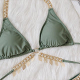 Fongt Bikini Swimsuit Female Ins Web Celebrity Wind Vacation Sexy Chain Tie Belt Gathered Split Body