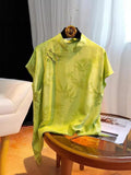 New Chinese Style Button Shirt Early Spring And Summer Green Retro Improved Jacquard Neck Short Sleeve Blouse Woman-Outfit