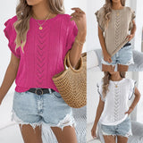 Spring And Summer Leisure Hollow Flowers Hit The Wood Ear Knitting Jersey Holiday Tops Women's