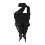 New Spring Anti-Slip Strip Irregular Sexy Neck-Hanging Blouse-Outfit