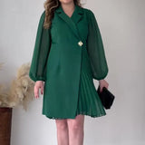 Fongt 2025 New Collar Solid Color High-End Temperament Fold Design Dress