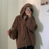 Cable Knit Zip Up Hooded Cardigan-Outfit