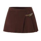 Knit Buttoned Long Sleeve Top And Pleated Mini Skirt-Outfit