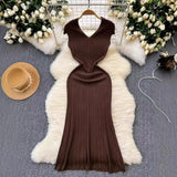 Fongt New Knitted Dress Women's French Retro High-End Slim Slimy Temperament Of The Body Fishtail Dress