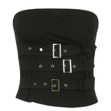 Wind Hot Girl Metal Button Sexy Strapless Vest Top Female 2024 Summer New Style-Outfit