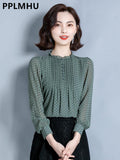 Women's Chiffon Dot Print Shirt Spring Fall Korean Loose 4xl Casual Blouses Chic Camisas Elegant Long Sleeve Pullover Tops