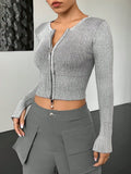 Fongt Vintage Autumn Pair Hottie Double-Opened Zipper Sexy Blouse Woman