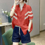 All-match Temperament Single Breasted Short Sleeve Blouses 2023 New Splicing Splicing Women's Clothing Tops
