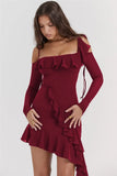 Long Sleeve Off-shoulder Ruffle Mini Dress-Outfit