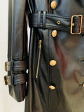 QUALITY Newest 2023 Fall Winter Designer Trench Women's Double Breasted Lion Buttons Synthetic Leather Long Trench